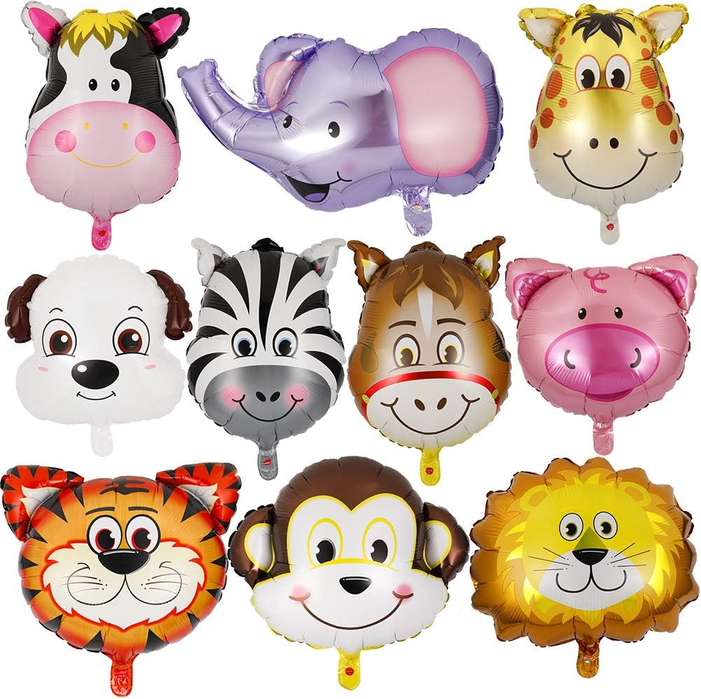 SUI-lim 10 PCS Animal Foil Balloons Jungle Animal Head Balloons Zoo Theme Helium is Allowed for Baby Shower Birthday Party Decorations