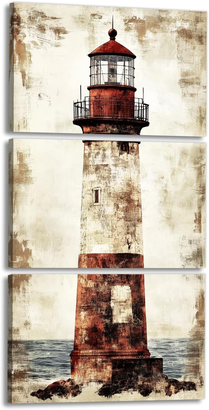 Boat Anchor Picture Wall Art Navigation Theme Canvas Prints 3 Panel Vintage Anchor Wall Decor for Home Bedroom Living Room Beach House(Artwork-1,11"x14"x3pcs)