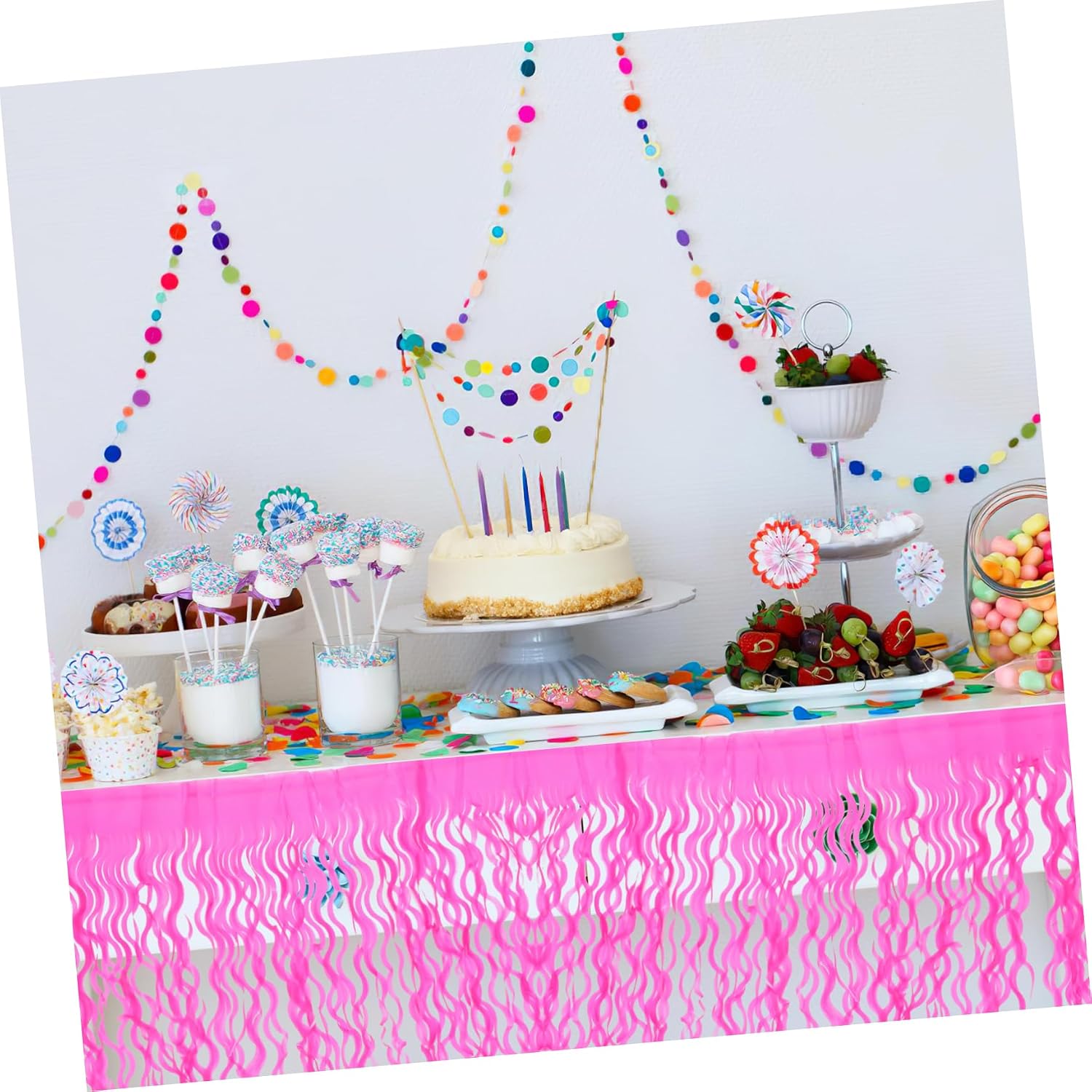 Ipetboom Fringe Table Skirt Tinsel Tassels 108 Plastic Table Decor for Wedding Birthday and Fiesta Party Decorations Colorful Streamer Skirt