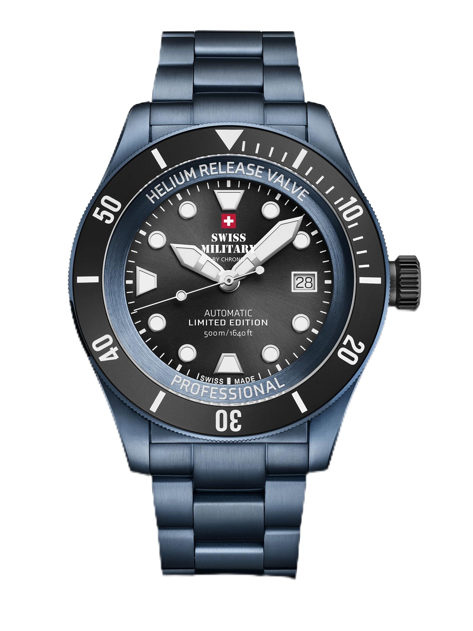 Swiss Military by Chrono SMA34075.10 Limited Edition automatyczny zegarek męski na rękę szwajcarski mechanizm zegarowy ze stali nierdzewnej metalowy pasek szafirowy niebieski