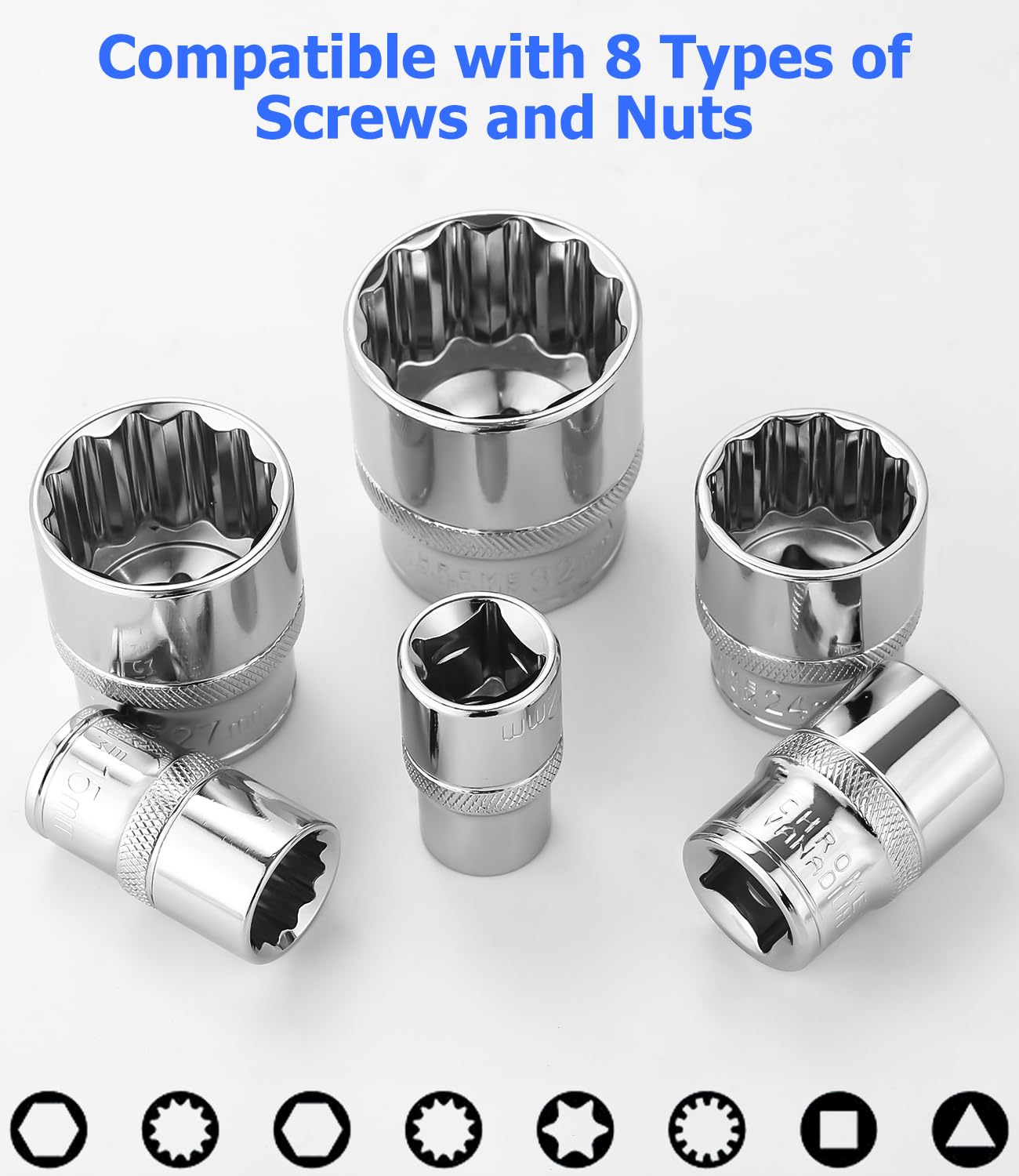 Bixury Chiavi a Bussola Femmina 12 Denti 1/2 8-36 mm 21 Pezzi Set di chiavi a bussola a 12 punte Chiavi a Bussola Multidenti da 1/2" con Custodia