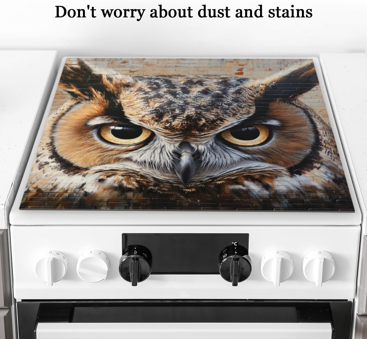 Silicone Stove Mat for Glass Top Stove, Beautiful Wall - Art Owl Electric Stove Cover Mat, 28 x 20 Inch Heat - Resistant Gas Gtove Burner Covers Glass Stove Top Protector