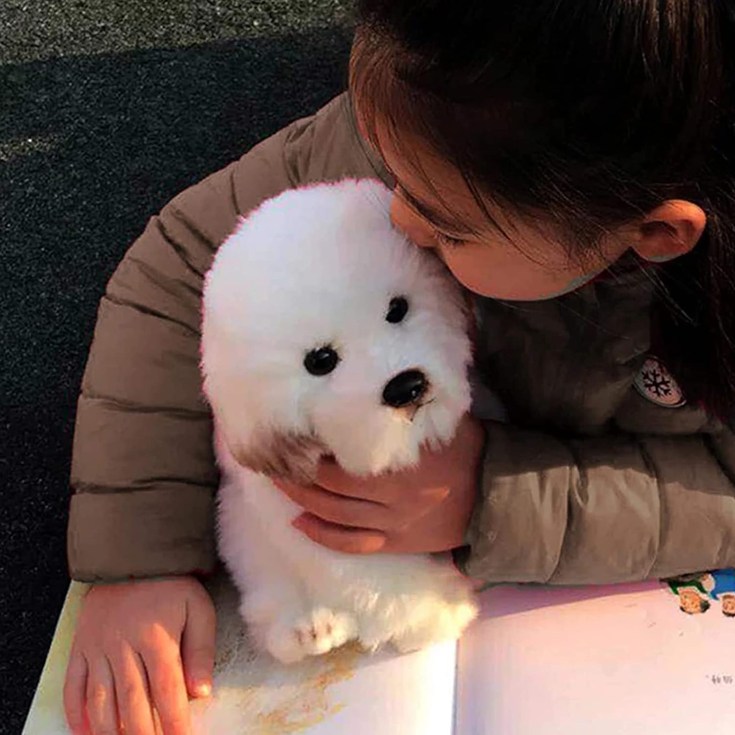 14" Realistic Plush Maltese Dog, Stuffed Animal Puppy Dog Toys, Soft Plush Pillow Birthday for Kids and Adult, White