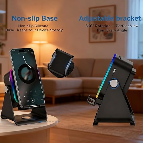 Miniatura 6 de Altavoz Bluetooth de inducción inalámbrico 5 en 1 con soporte ajustable para teléfono, cargador de soporte para teléfono, regalos de audio portátil,