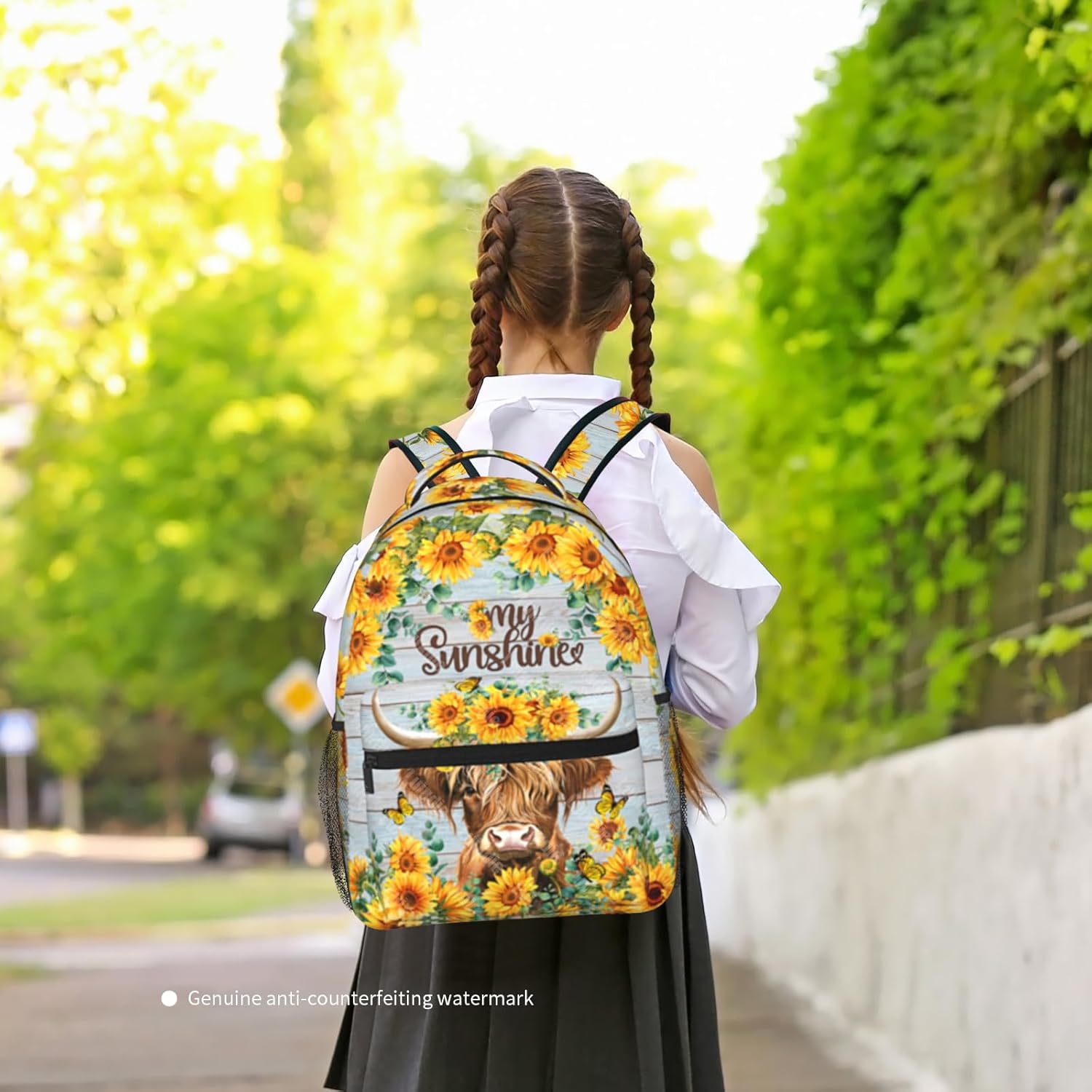 Highland Cow Backpack for Teen Girls Women Sunflower Print Backpack for Kids Lightweight Bookbag for Elementary Preschool Bookbags - Image 4