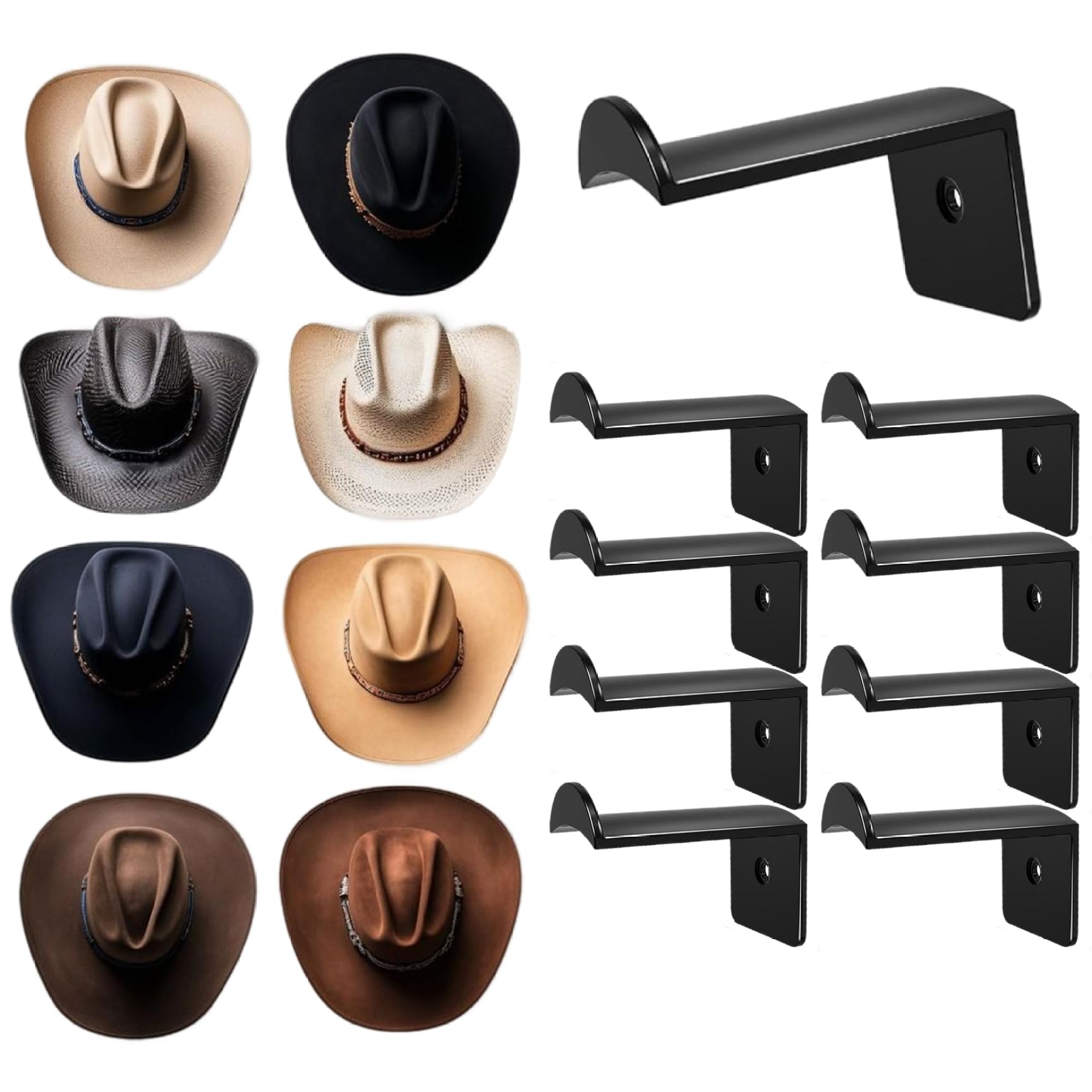 Takingup Cowboy Hat Holder 8Pcs Strong Hold Plastic Hat Hooks Multi Use Wall Organizer for Towel Key Scarf Cap