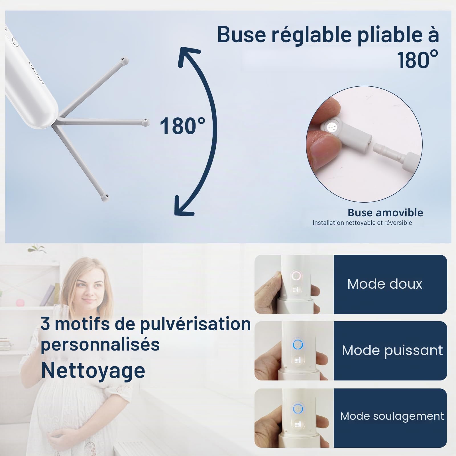 Bidet portable pour voyage – USB-C rechargeable, 3 modes, 400 ml, pulvérisateur étanche + 2 buses – Bidet portable pour bébé, bidet pour homme, bidet de voyage pour femme