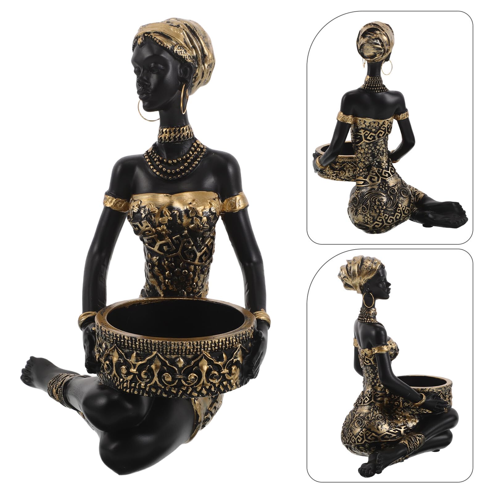 Bandeja para Joyas de Resina Figura Africana Pequeña, Organizador de Joyas Étnico para Pendientes y Collares, Bandeja Plana Decorativa para Tocador y Almacenamiento en Hogar