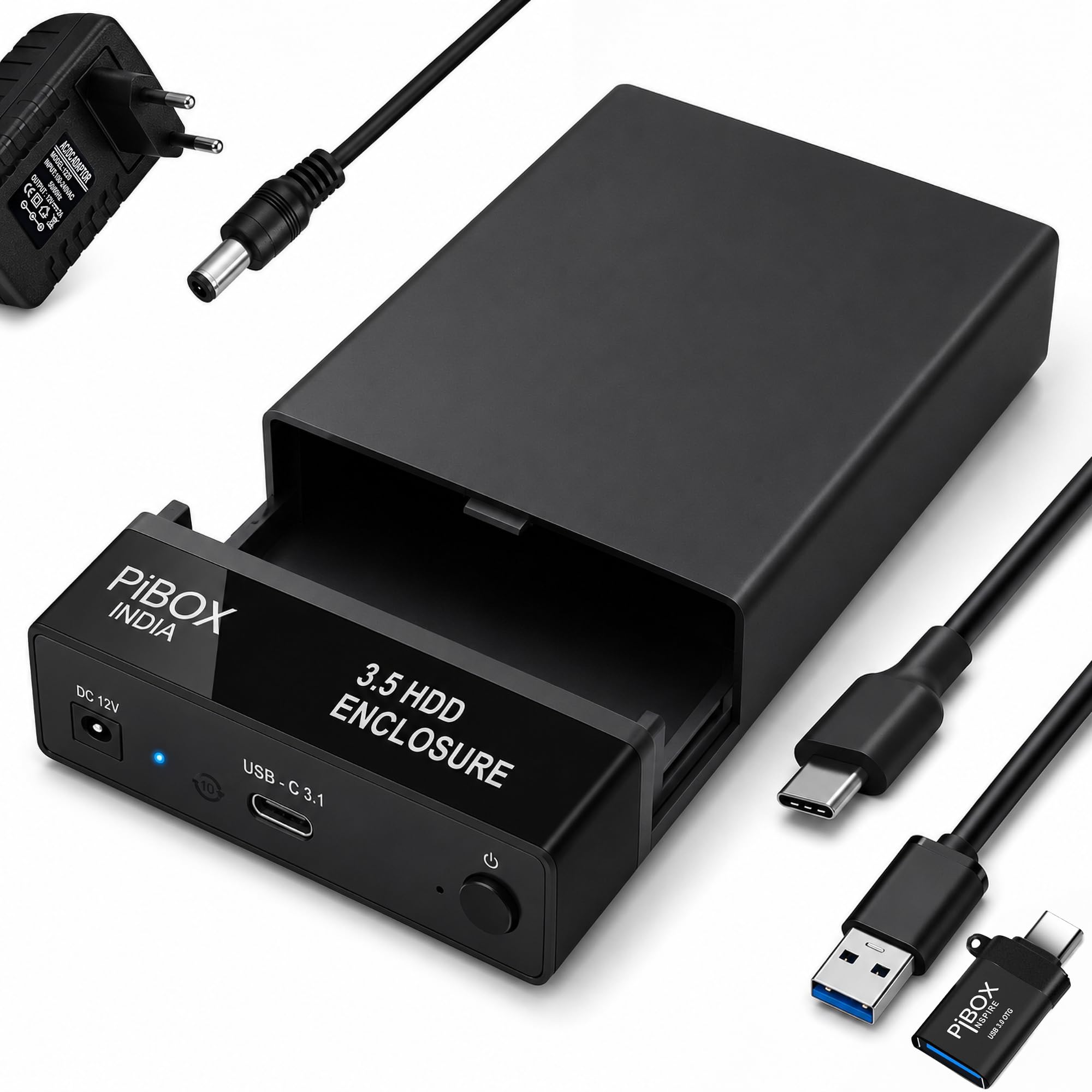 Hard Drive Enclosure Type C, PiBOX India USB 3.1 External Hard Drive Docking Station for 3.5/2.5 Inch SATA Hard Drives/SSD with 16 TB+, Tool-Free HDD Enclosure 12V/2A Power Supply UASP Acceleration-image-31