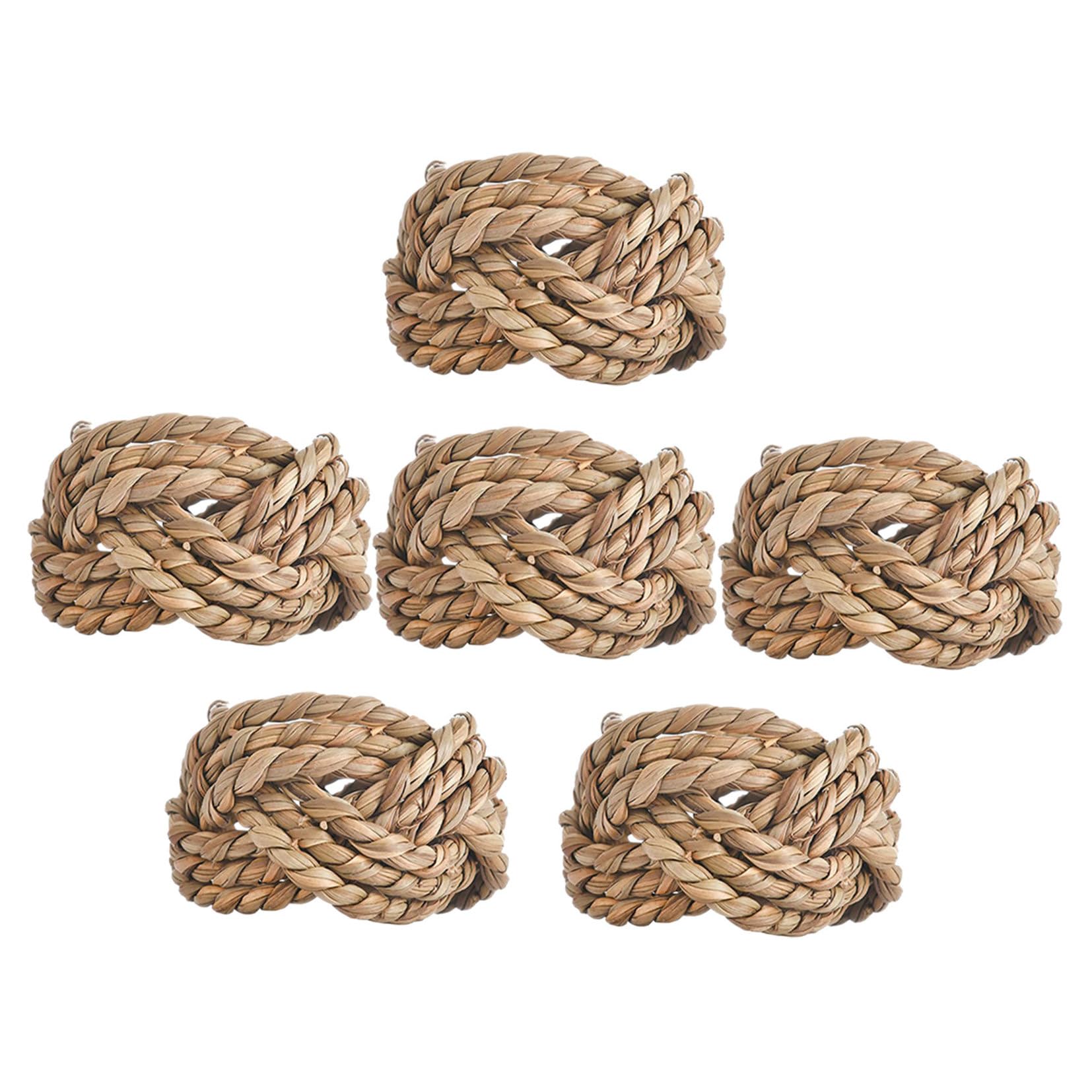 Lot de 6 Ronds de Serviette Tissés Main en Paille Naturelle Style Rustique Campagnard Décorations de Table à Manger pour Fêtes Mariages et Dîners Familiaux Porte-Serviettes