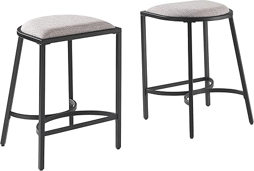 Crosley Furniture Ellery - Juego de 2 taburetes de bar tapizados con altura de mostrador, grisnegro mate