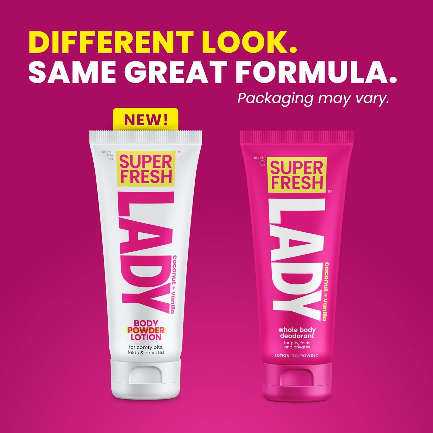 Whole Body Deodorant for Women by Super Fresh Lady Aluminum Free Powder Lotion for Privates and Body Stops Odor and Chafing Coconut Vanilla Scent 4 oz Tubes Twin Pack for Daily Feminine Care - Image 2