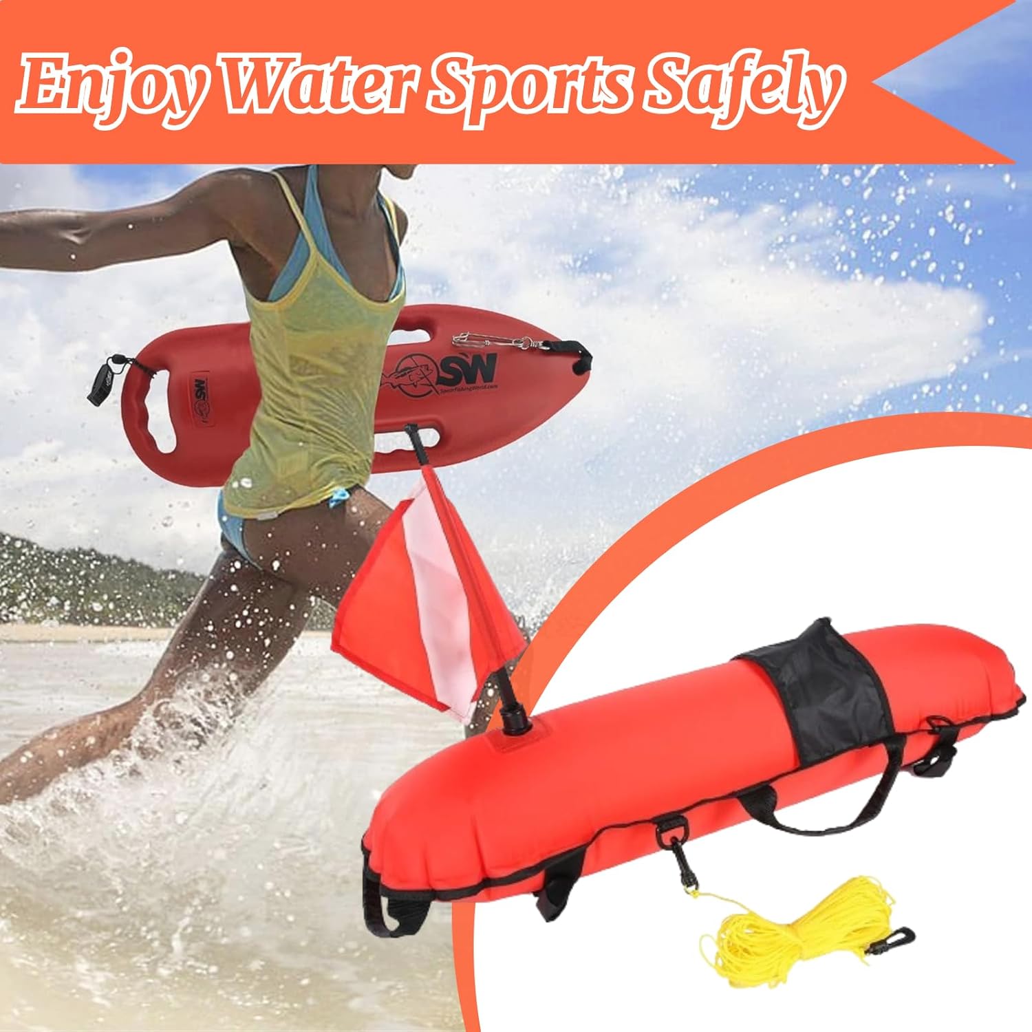 Rosvola Dive Flag Buoy, Quick Inflates Buoy, Diving Inflation Buoy Ball and Flag Dive Flag for Diving Snorkeling