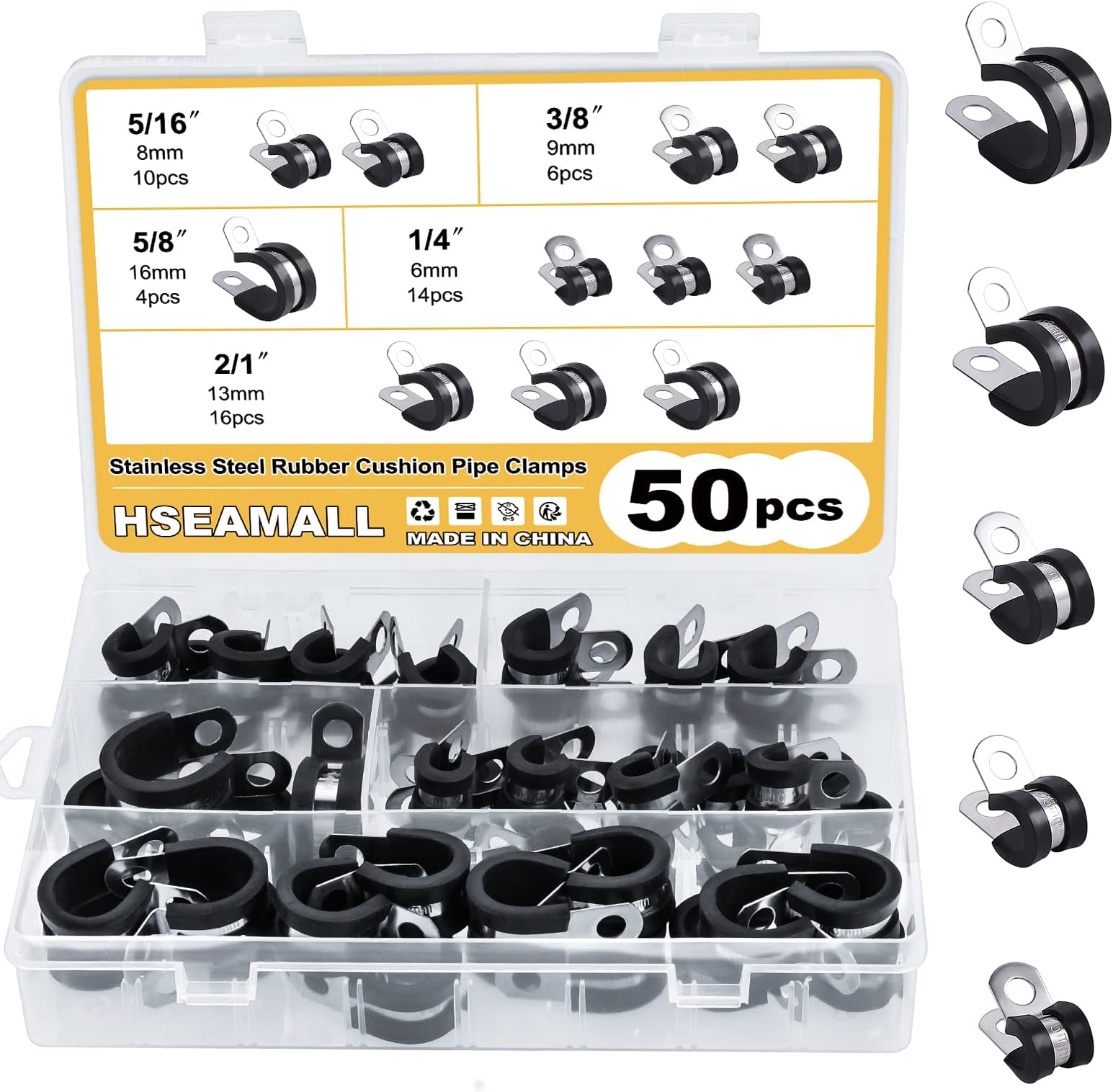 HSEAMALL Stainless Steel Rubber Lined P Clips