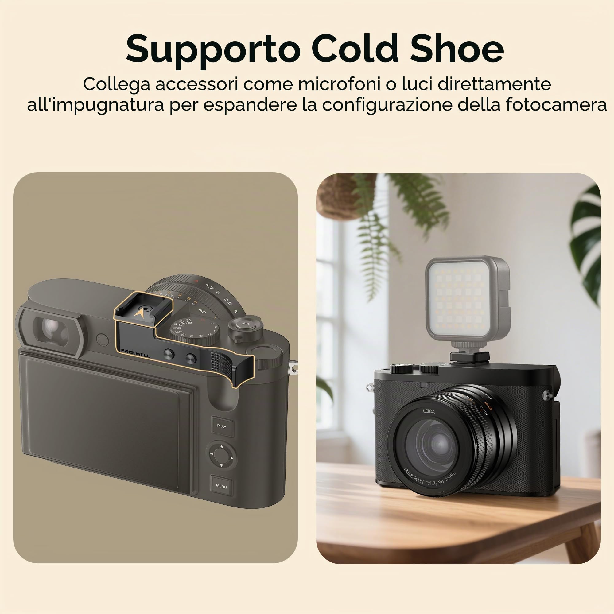 Freewell Impugnatura per pollice per Leica Q3 e Q3 43 | con attacco a scarpa fredda, alluminio CNC, imbottitura in silicone antigraffio