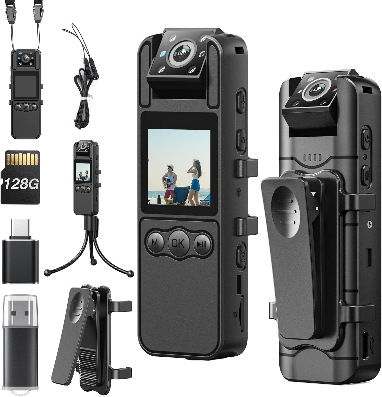 BOBLOV A26 Small Body Camera: 1080P 128GB Personal Mini Body Cams with Rotation Lens, Tripod, Up to 6 Hrs Video Recording, for Service, Delivery, Collect Evidence (with 128 GB TF Card)