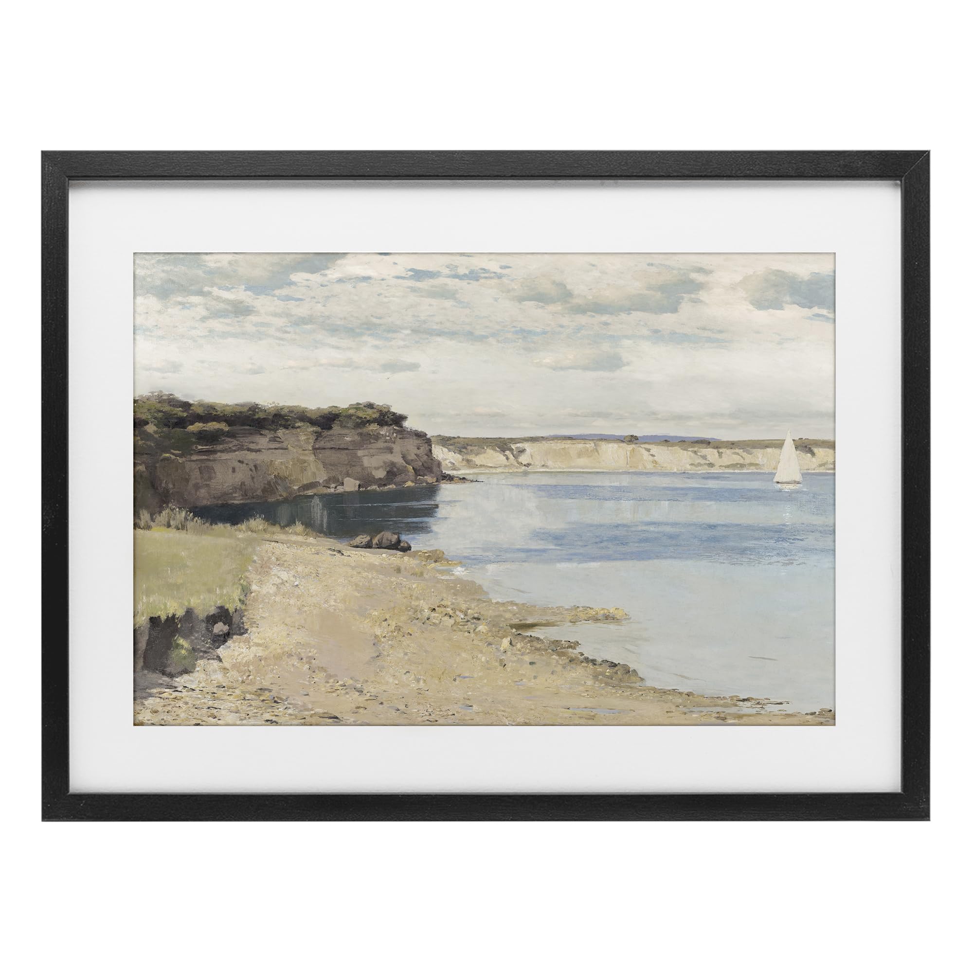 Stupell Industries Midnight Black (Textured) 'Set Sail Peaceful Cove'| Framed Print Under Glass