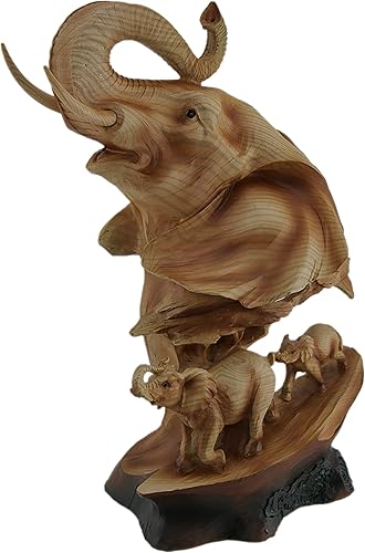 Zeckos Estatua de mesa con busto familiar de elefante con aspecto de madera tallada disponible en Yaxa Colombia