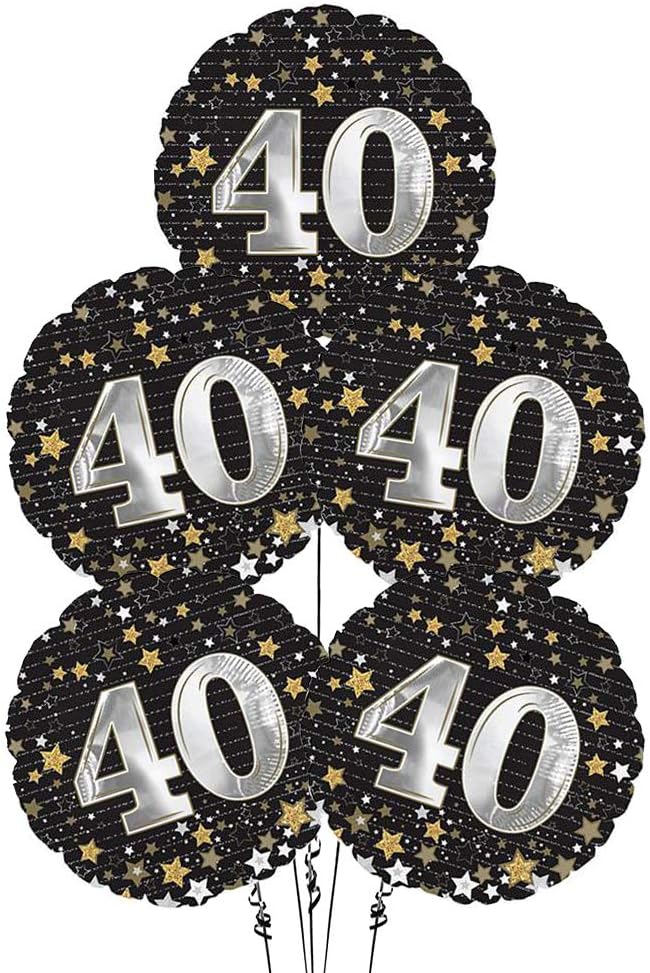 PMU Happy Birthday 40 Gold Stars 18 Inch Mylar-Foil Balloon Pkg/25