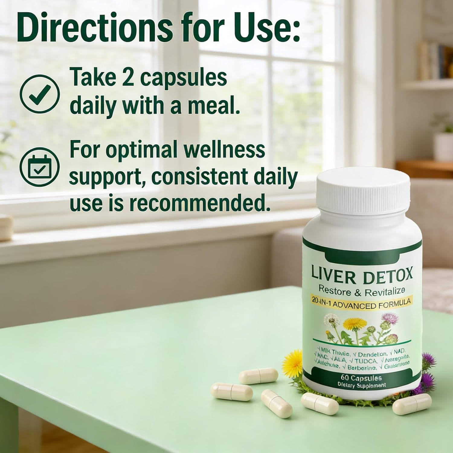 Liver Support Capsules | 20-in-1 Herbal Formula with Milk Thistle, Dandelion & Turmeric for Daily Liver & Digestive Wellness | Non-GMO, Gluten-Free Supplement for Vitality & Comfort, 60 Capsules