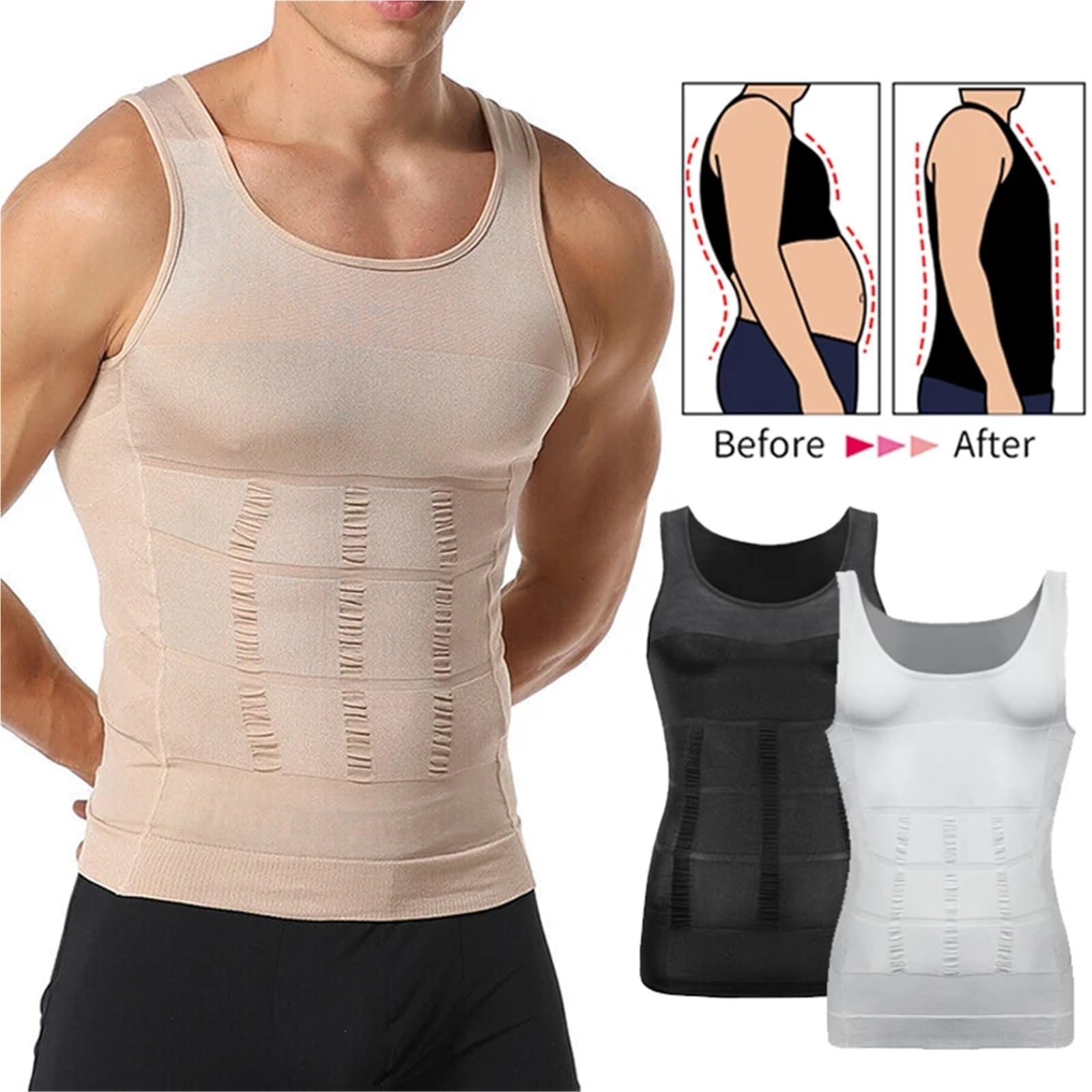 Chaleco moldeador para hombre, adelgazante, para abdominales, para gimnasio, entrenamiento, control de abdomen, compresión, sin mangas, moldeador de cuerpo para hombre