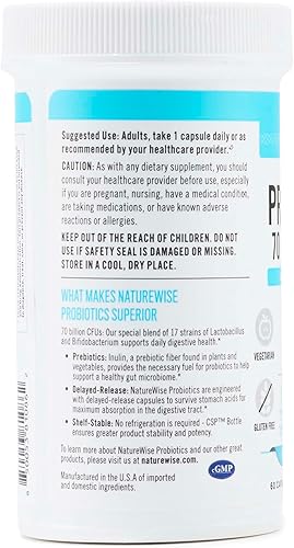 Miniatura 11 de NatureWise Probióticos 70 mil millones de UFC, 17 cepas + prebióticos orgánicos, apoyo para la salud inmunológica, digestiva e intestinal para