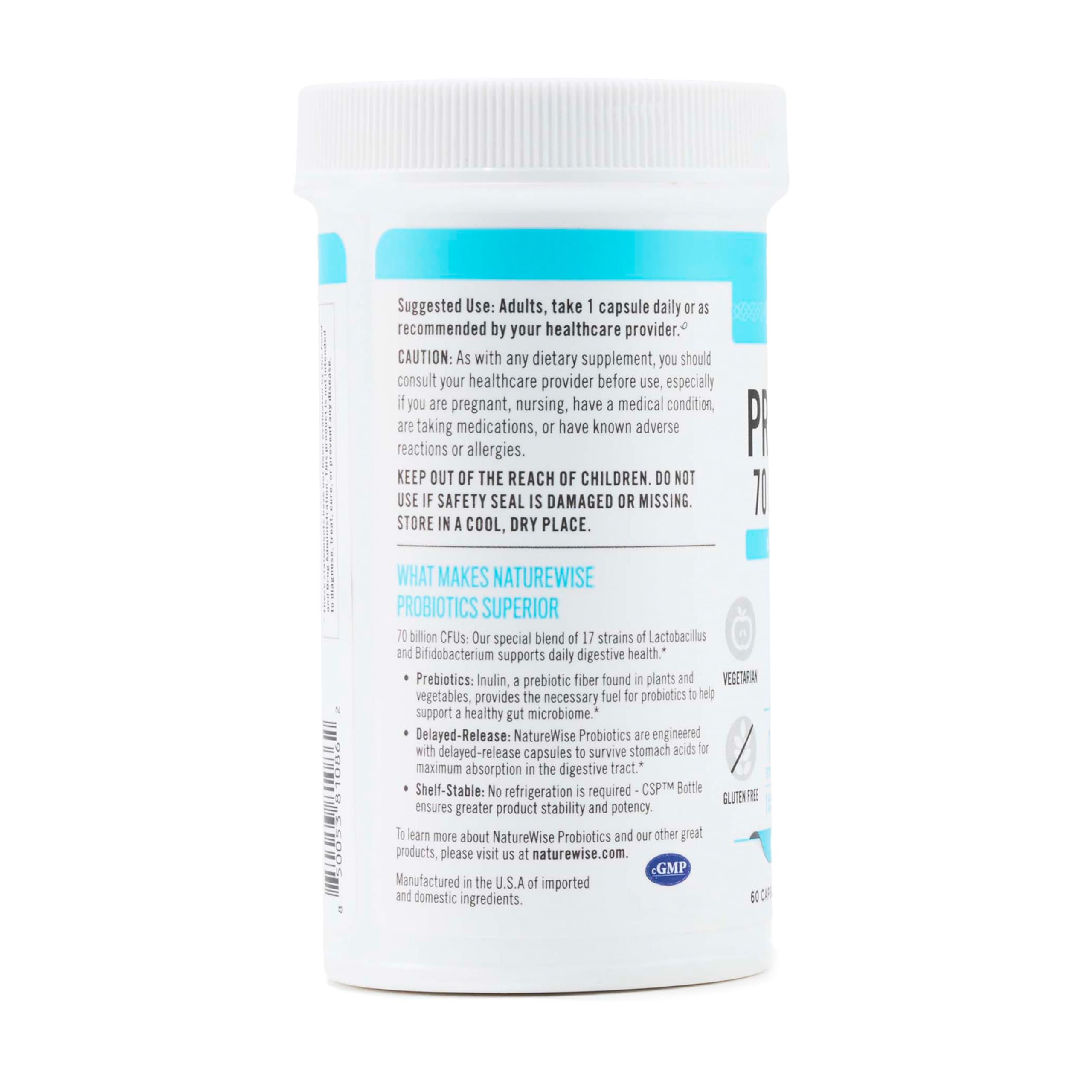NatureWise Probiotics 70 Billion CFU - 17 Strains + Organic Prebiotics - Immune, Digestive & Gut Health Support for Women & Men - Vegetarian, Gluten-Free, Non-GMO - 60 Capsules[2-Month Supply] — Amazon image 11