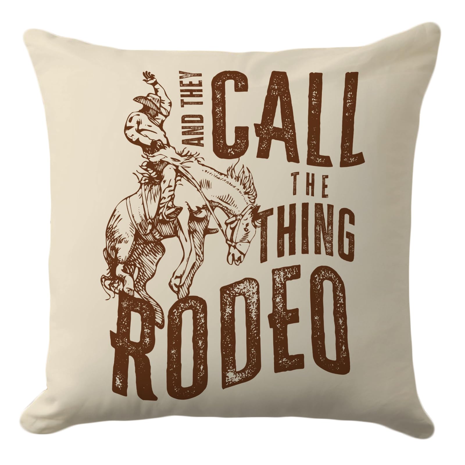 Western Rodeo Throw Pillow Cover 18x18 Inch - Vintage Cowboy Design with 'Call the Thing Rodeo' Quote - Decorative Cushion Cover for Living Room,