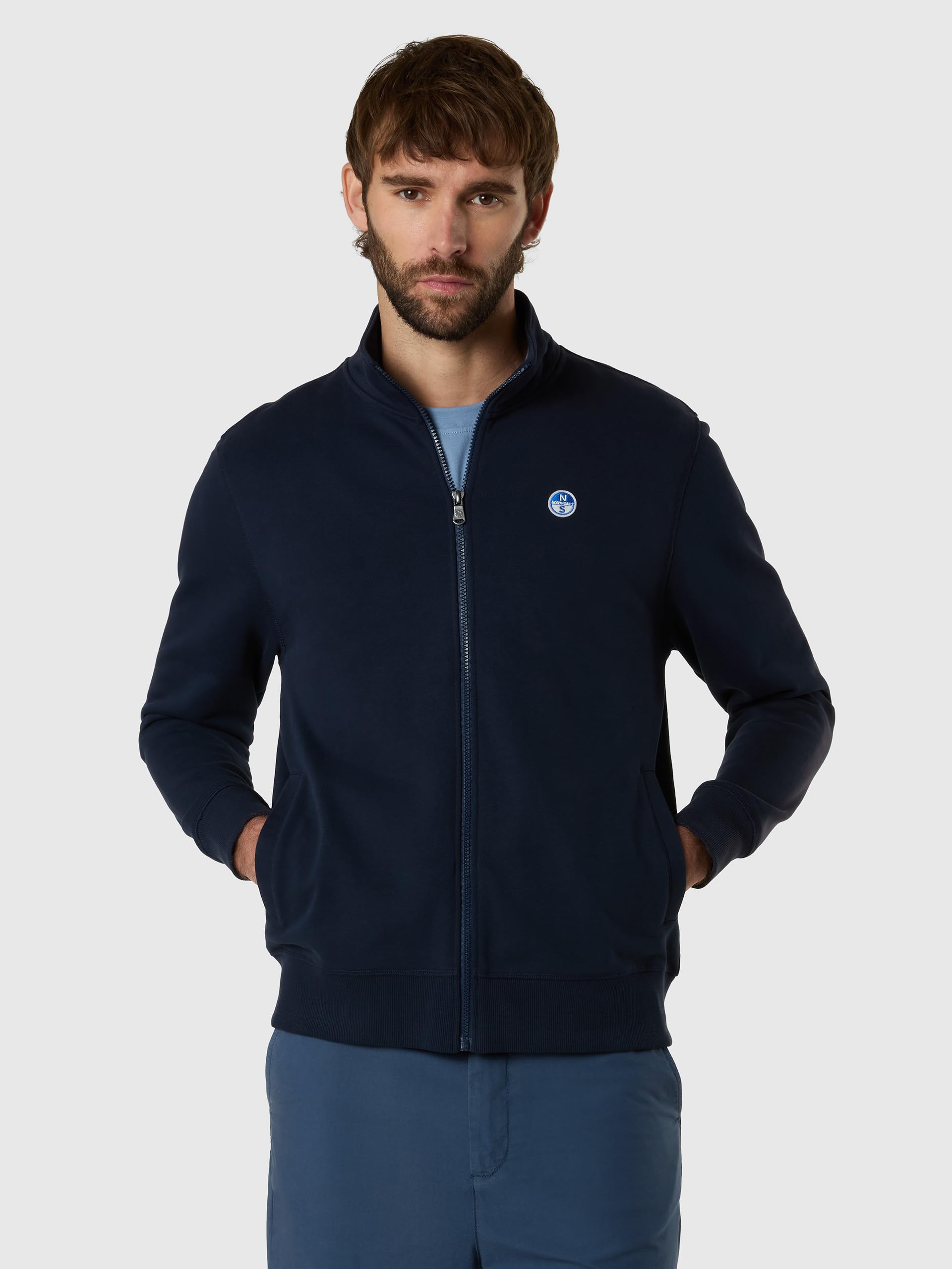 NORTH SAILS Felpa Uomo in Cotone Organico con Collo Alto e Zip