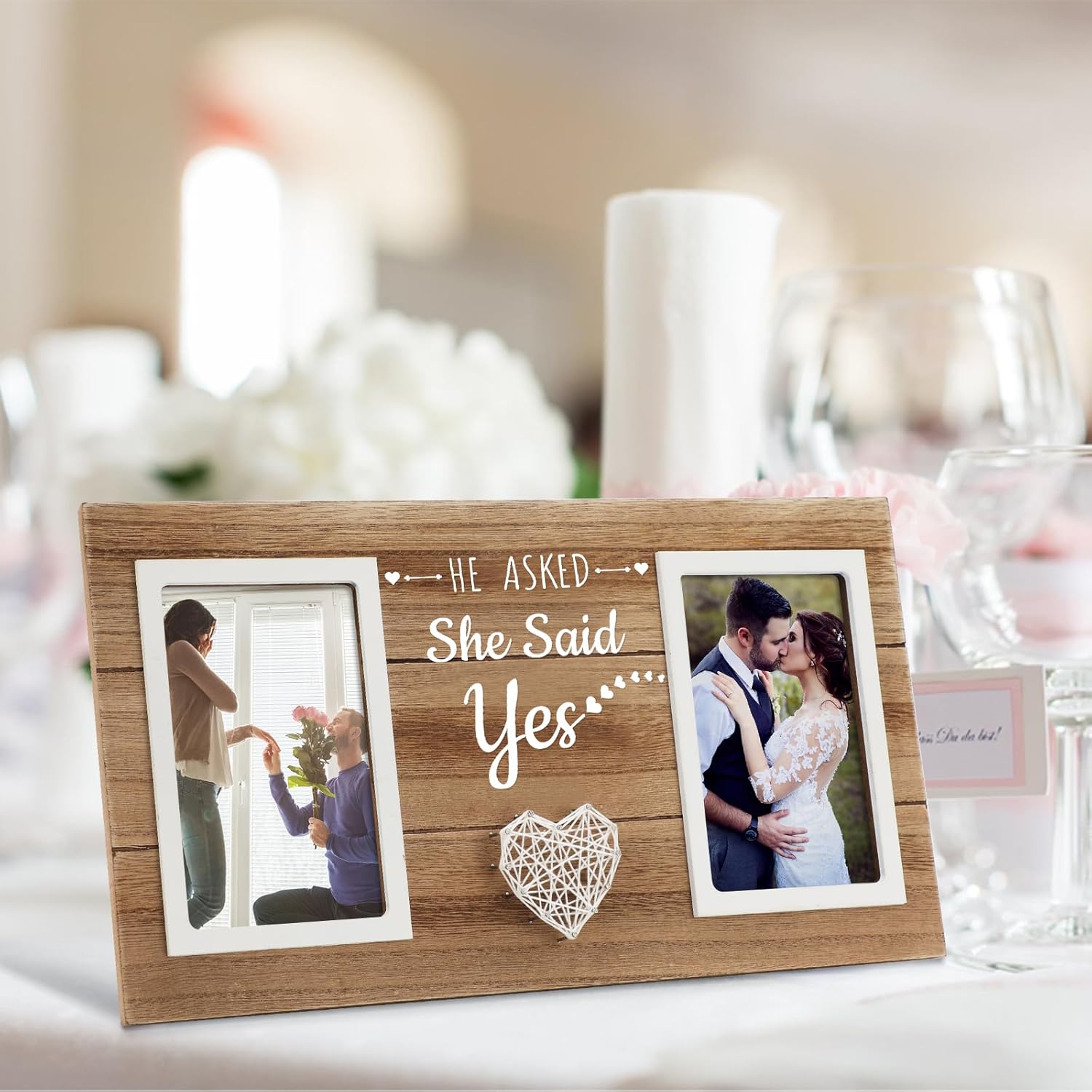 Engagement Gifts for Couples Picture Frame, He Asked She Said Yes Promposal Gifts, Engagement Gift for Her Photo Frame, Holds 2pcs 4x6 Inches Photos - Image 3