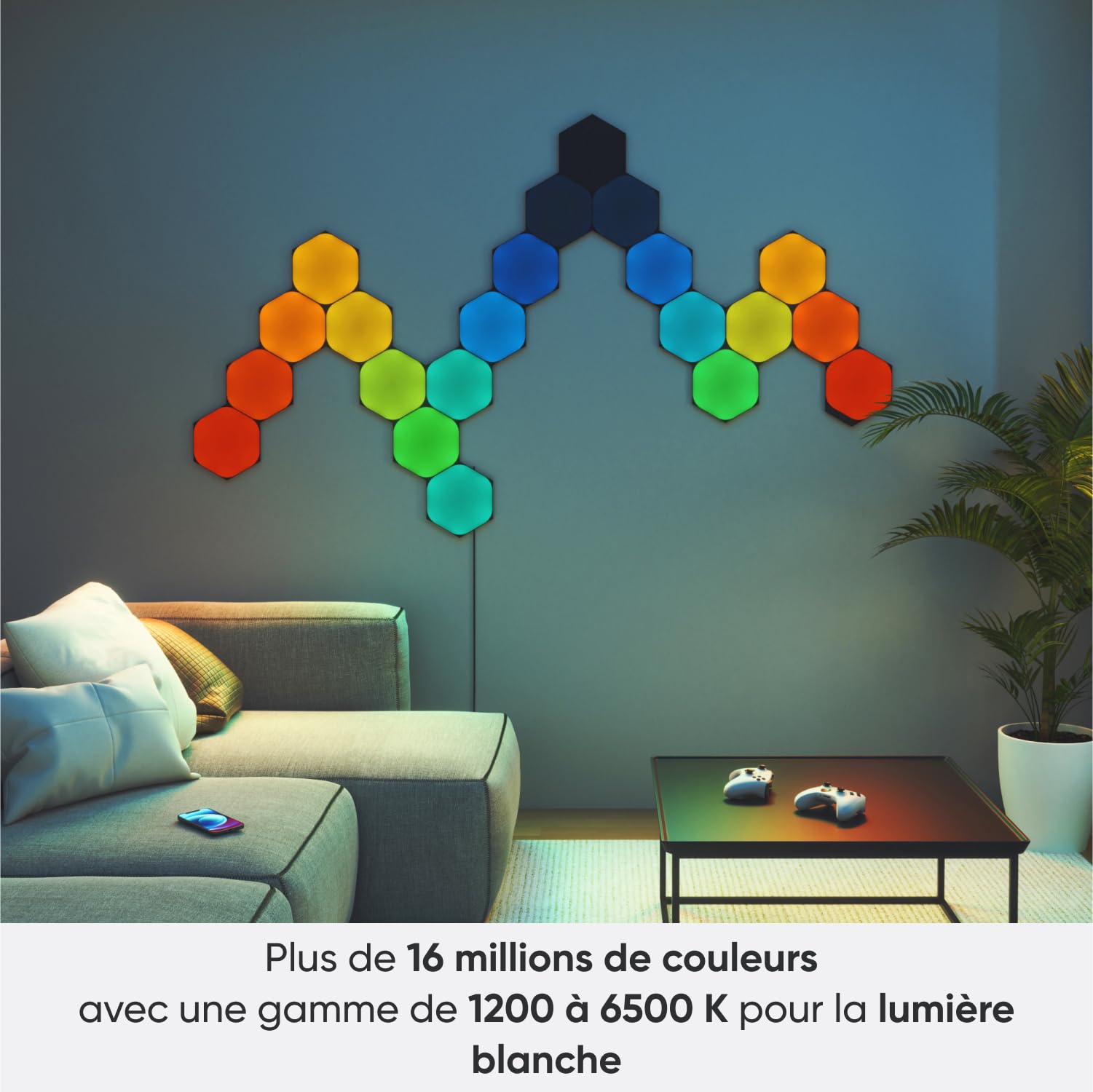 Nanoleaf Shapes Black Hexagon Kit de Démarrage, 9 Panneaux LED | Lampe Murale Modulaire Wi-Fi, 16M Couleurs, Sync Musique et Écran, Compatible Alexa Google Apple, Déco Gaming