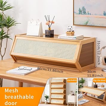 Bamboo Stackable Storage Cabinet with Flip-Up Door