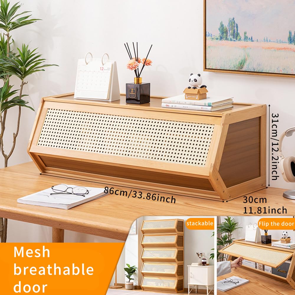 Wszechstronna bambusowa szafka do przechowywania z drzwiami z siatki - stylowy organizer na artykuły domowe i biurowe, idealny do szafy, stołu i biurka (86 x 30 x 30 cm)
