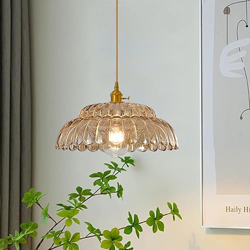 Lámpara colgante enchufable, lámpara colgante de vidrio vintage de 11.8 pulgadas sobre la mesa del comedor con pantalla de vidrio transparente a