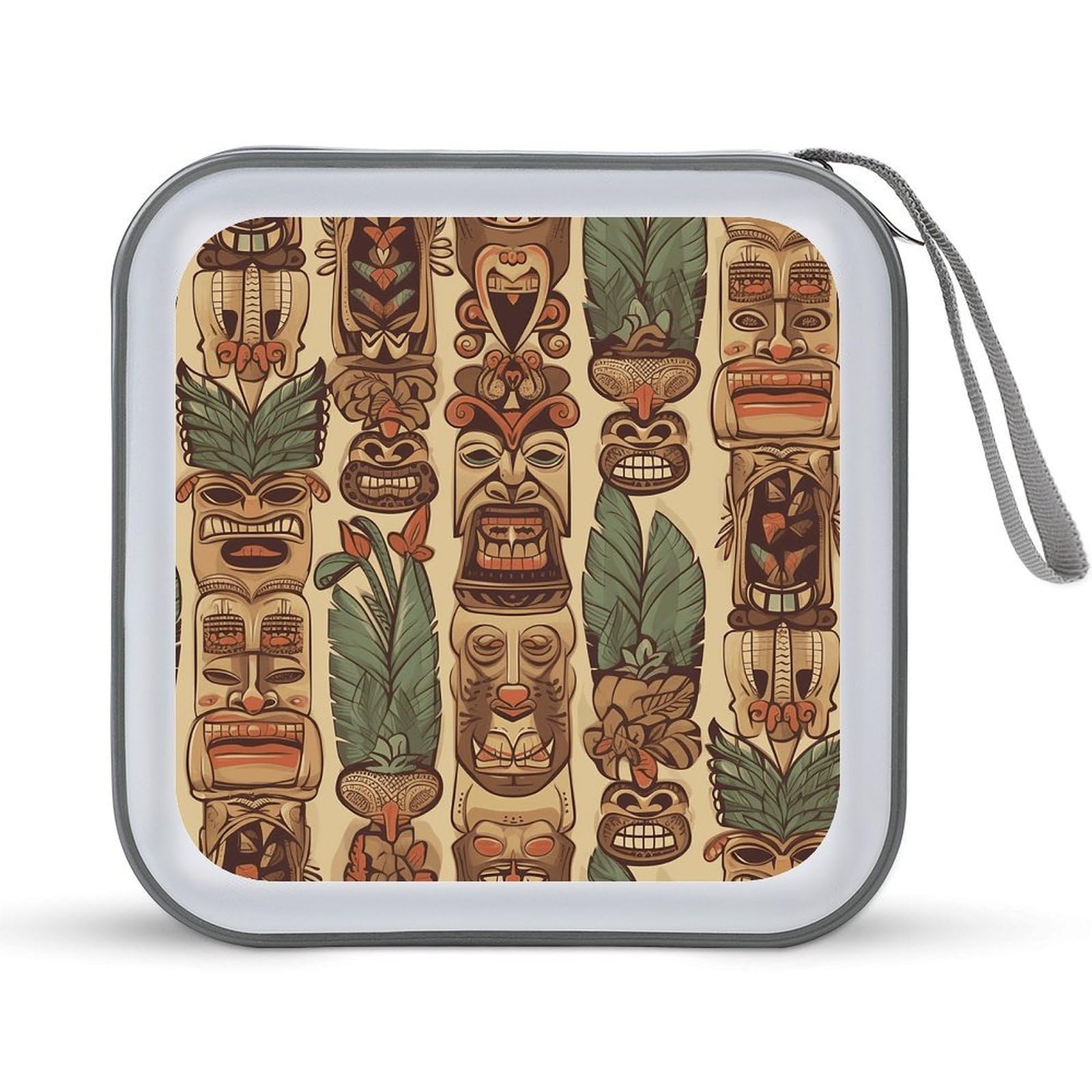 FodPand Aloha Tiki 40 Capacity Zipper CD Case, Hard Plastic DVD Holder, Portable Disc Storage Box, Disc Storage Organizer for CD or Home