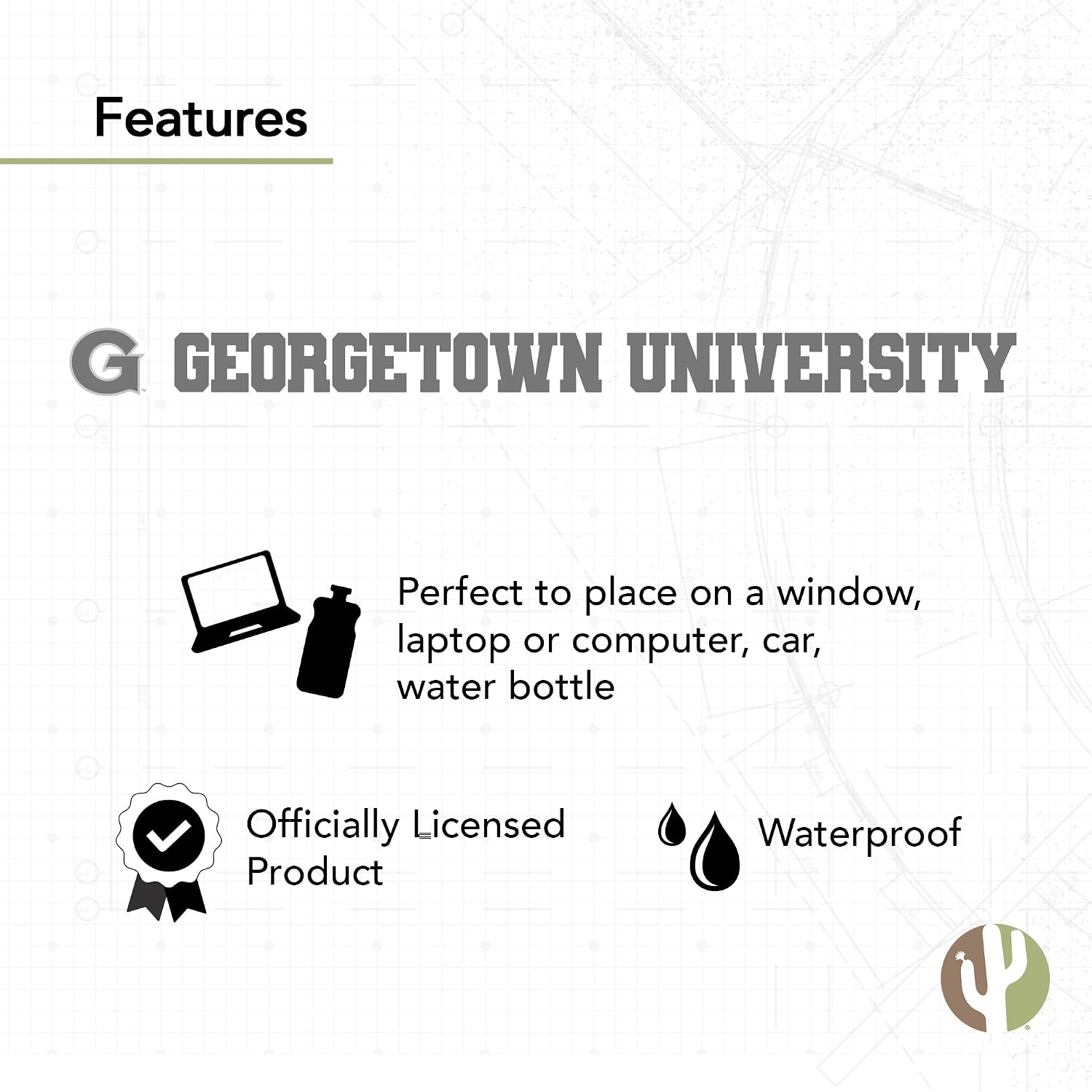 Desert Cactus Georgetown University Sticker Hoyas GU Name Logo Vinyl Decal Laptop Water Bottle Car Scrapbook (15 Inch Sticker Version B)