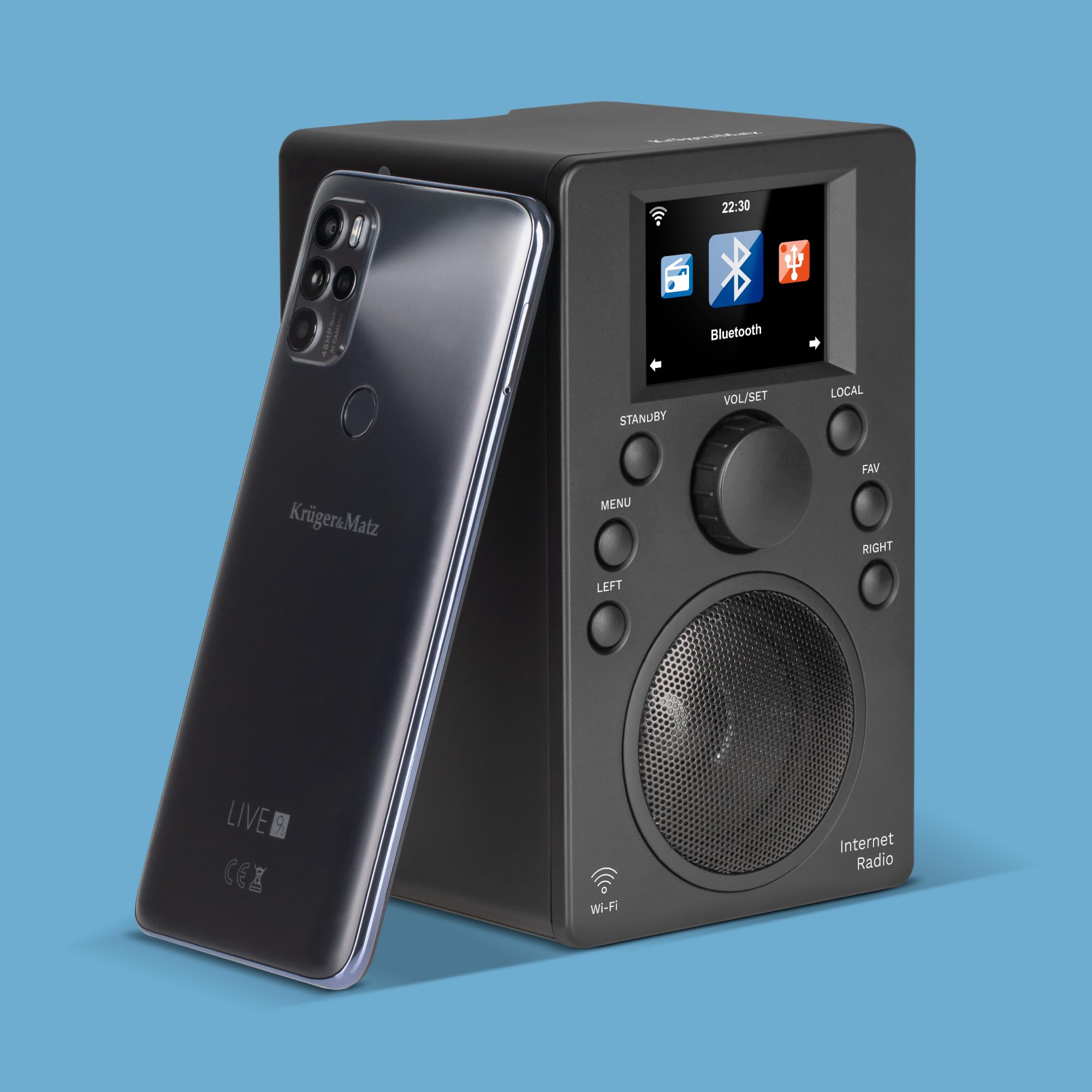 Krüger&Matz Radio Internetowe Bluetooth 5.0 Wyświetlacz 2,4" Wi-Fi Budzik KM0818.1