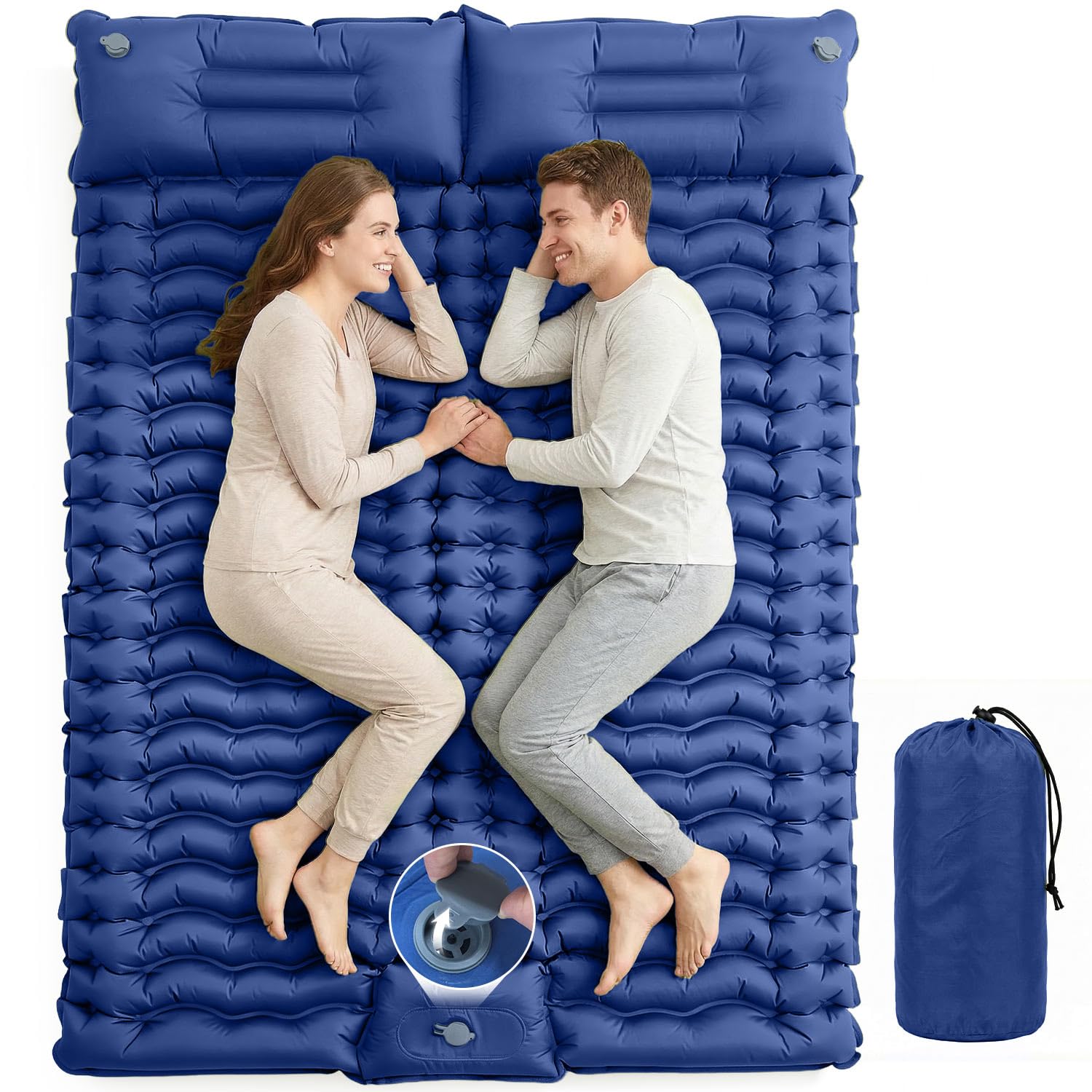 Rgaden Isomatte Camping Doppelt,Ultraleichte Isomatte Aufblasbar mit Integriertem Kissen & Fußpumpe, Kompakte Camping Schlafmatte Wasserdicht für Trekking, Backpacking, Reisen und Zelt