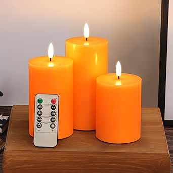 Amazon.com: Eywamage Orange Flameless Pillar Candles with Remote, Real ...