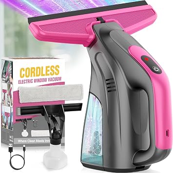 Window Vacuum Squeegee Cordless, 2000Pa Electric Window Vacuum Cleaner with Strong Suction, Lightweight Streak-Free Window Cleaner Tool for Windows, Shower Glass, Mirrors, Car Windshields