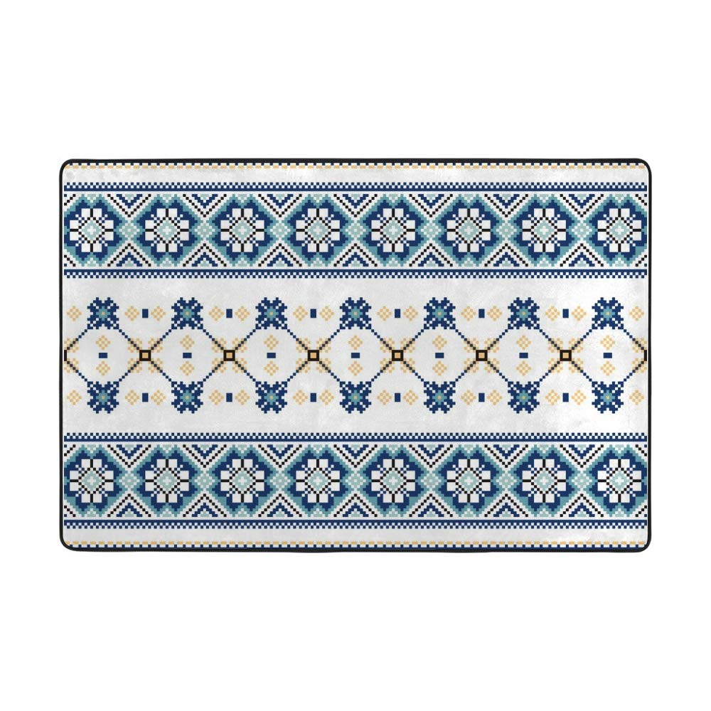 Tapis de sol lavable et antidérapant bleu pour une décoration ethnique facile à nettoyer