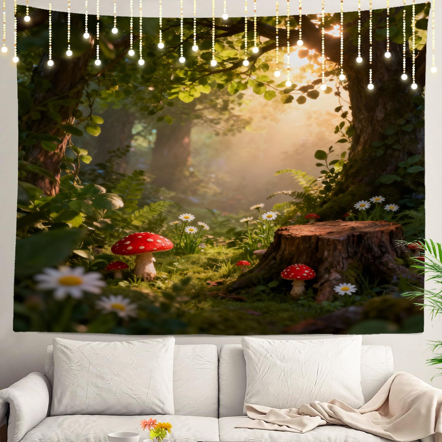 Shrahala Funny Magic Forest Wall Tapestry, Beautiful Charming Fairy Tale Woodland Wall Hanging Large Tapestry Decoration Polyester Fiber White Hem Around for Dorm Room Bedroom 59.1 x 82.7 in