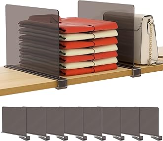 HBlife 8 Pack Grey Shelf Dividers, Vertical Purse Organizer for Closet Perfect for Sweater, Shirts, Handbags in Bedroom and Kitchen, Adjustable Acrylic Bookshelf for Organization