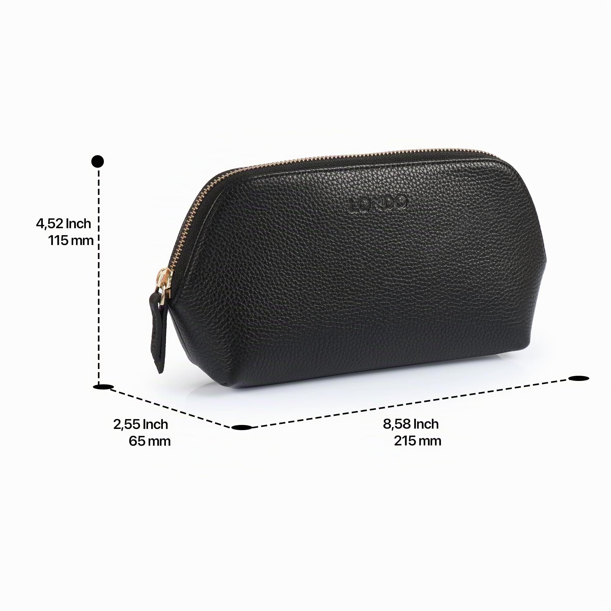 Londo Trousse à Maquillage en Cuir Véritable pour Cosmétiques, Pinceaux - Trousse de Toilette (Noir)