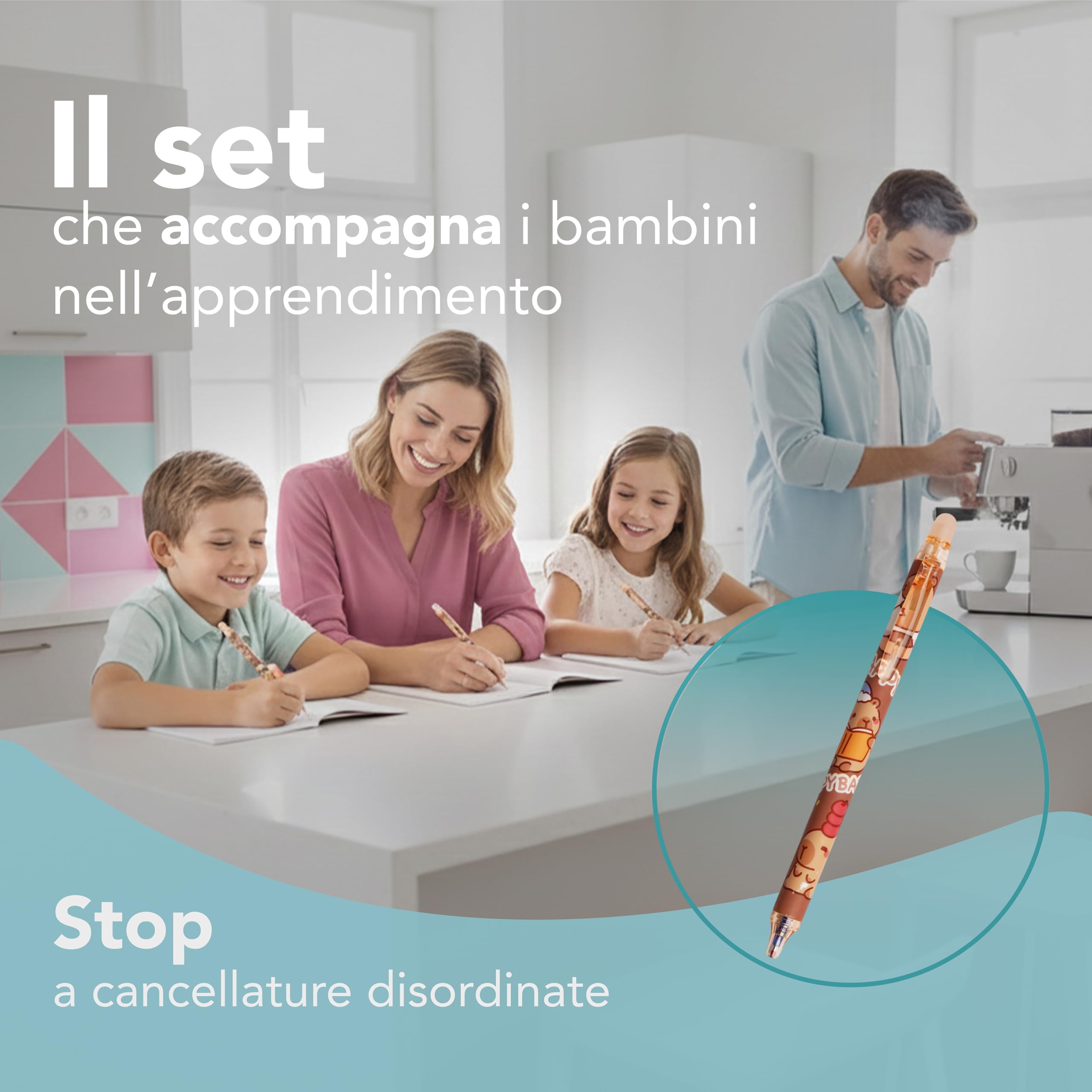 Generico Penne Cancellabili per Bambini Punta Fine 0,5 mm 6 Pezzi Ricaricabili Inchiostro Cancellabile Design Cartoon