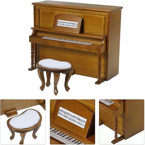 Vista 7 de GANAZONO Piano en miniatura con taburete 1 12 escala de madera vertical casa de muñecas muebles modelo decorativo casa de muñecas accesorios