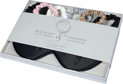 Miniatura 6 de Branche - Juego de regalo  Máscara de seda para dormir Belle De Nuit y paquete de 6 coleteros de seda Chouchou  100% pura morera 22 Momme máscara de