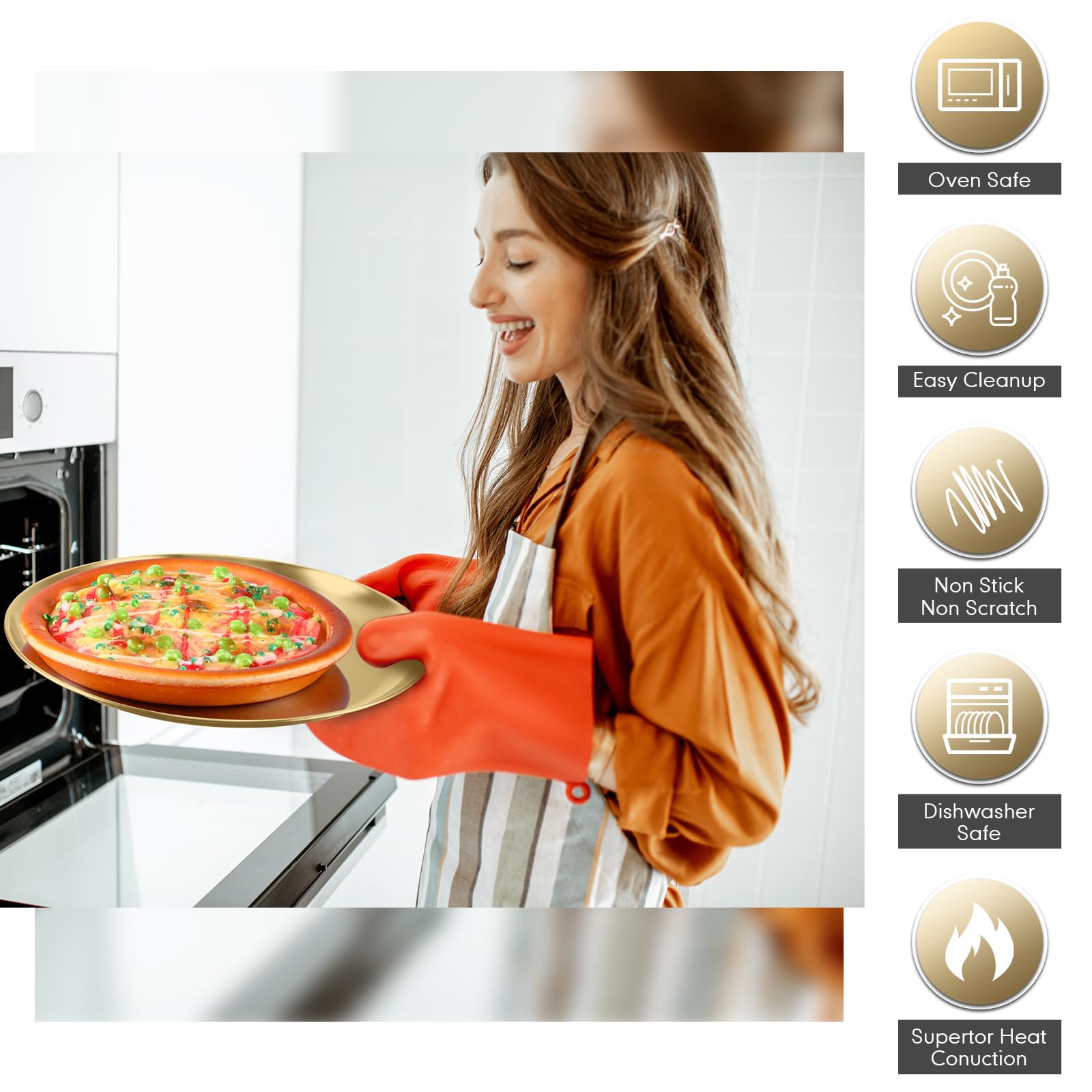 Lot De 8 Plaques à Pizza Acier Inoxydable 30cm - Avec Gants De Cuisine - Pour Four Et Service