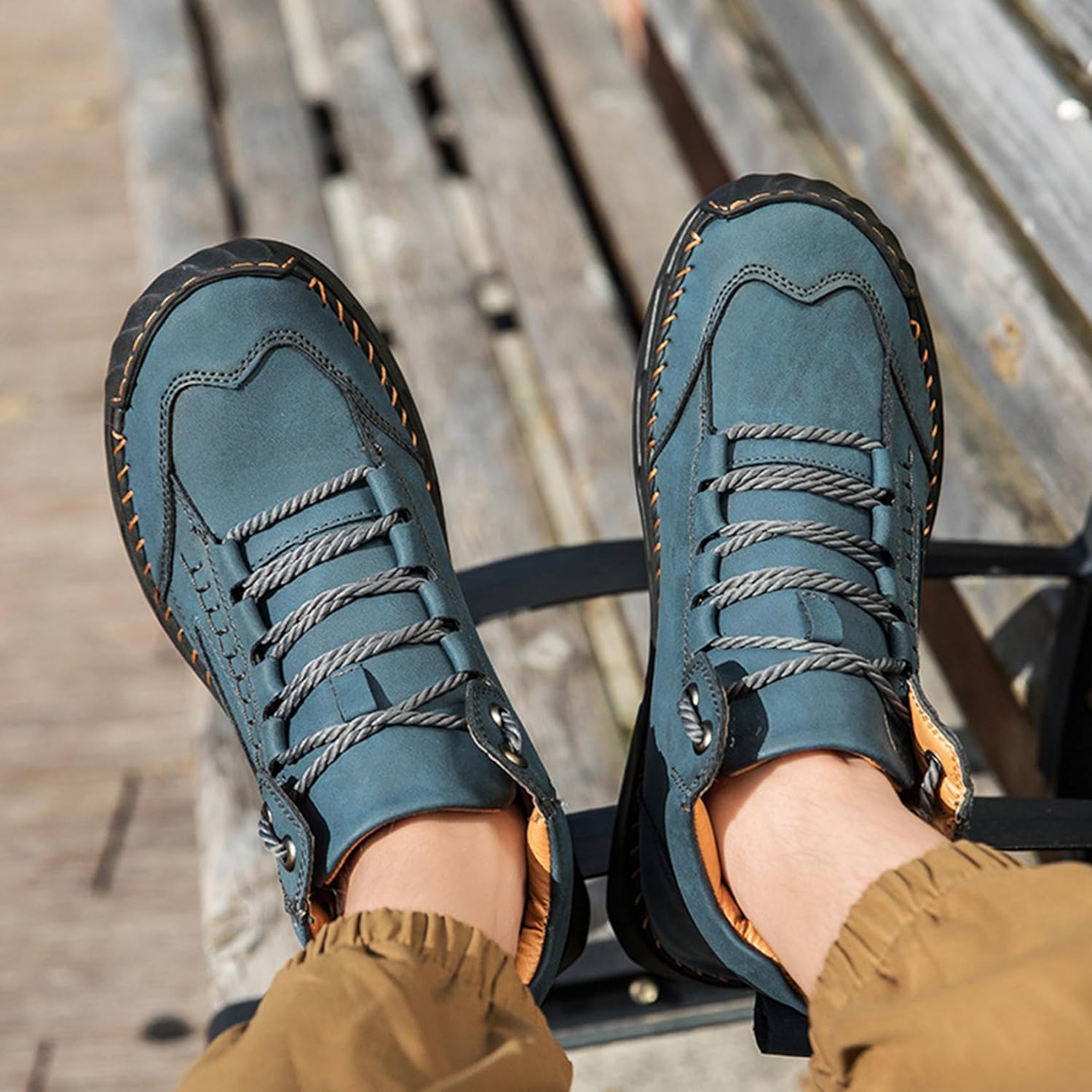 CrazySavage Mens Casual Leather Orthopedic Handmade Boots Fashion Mid Top Walking Driving Shoes Waterproof Arch Support Spacious Toe Box Outdoor Non-Slip Trekking Boot - Image 6