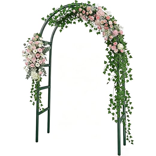 RUBFAC 7.8ft Metal Garden Arch Trellis for Climbing Plants Outdoor, Garden Arbors and Arches, Halloween Archway for Pumpkin Balloon Rose Vines Wedding Christmas Birthday Party Decorations, Army Green